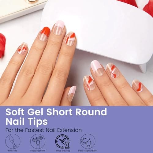 Short Oval Round Nail Tips, 240PCS Soft Gel Pre-shaped Half Matte Short Round Gel Nail Tips, 12 Sizes Full Cover Acrylic Press on Fake Nails for Nail Extension Art DIY Nail Salon - Thumbnail 2
