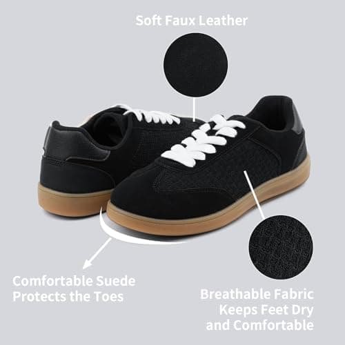 JENN ARDOR Black Low Top Sneakers for Women Lace-up Fashion Tennis Shoes Casual Slip On Sneaker Padded Non Slip Footwear for Work, Walking, Everyday Wear 8 - Thumbnail 4