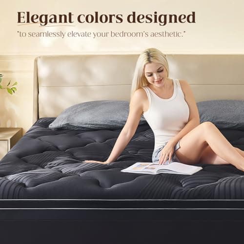Queen Size Memory Foam Mattress Topper - 4 Inch Cooling Dual Layer with 2" Gel Memory Foam & 2" Thick 1500 GSM Pillow Top, Breathable Mattress Pad Cover Medium Firm Support for Back (Black) - Thumbnail 6