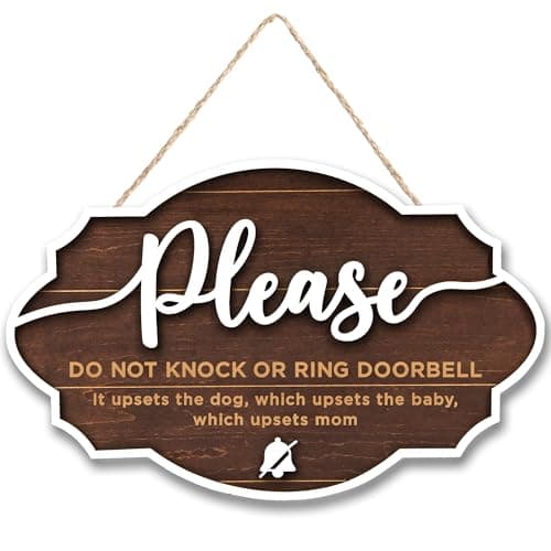 Woodamore Do Not Ring Doorbell Sign Baby Sleeping - Please Do Not Knock or Ring Doorbell Signs, No Soliciting Baby Sleeping Sign for Front Door - Image 1