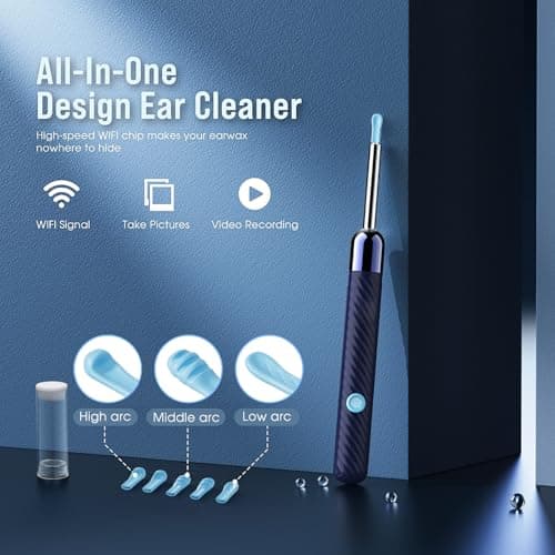 LEIPUT Ear Wax Removal - Earwax Remover Tool with 7 Pcs Ear Set - Ear Canal Cleaner with 1080P Camera - FSA HSA Eligible - Ear Cleaning Kit with 6 Ear Spoon - Ear Camera for iOS & Android (Blue) - Thumbnail 2