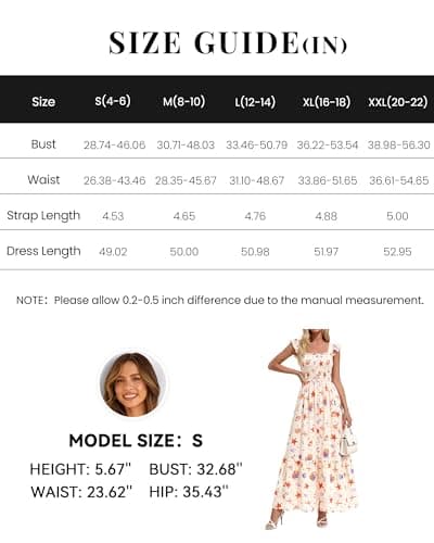 dowerme Womens Summer Maxi Dresses 2026 Casual Ruffle Sleeve Button Smocked Floral Slit Boho Dress Spring Beach Sundress(White Orange Red Flower,XX-Large) - Thumbnail 6