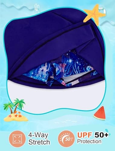 Seanrui Rash Guard for Girls Swimsuit 3 Pieces Tankini Swimsuits with Swim Shirt UPF 50+ 5-6 Years Blue Gradient - Thumbnail 2