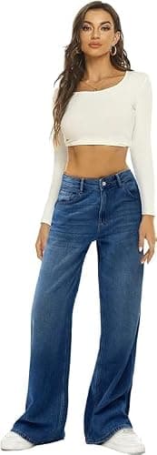 HDLTE Women Wide Leg Jeans High Waist Baggy Jeans Loose Boyfriend Jean Denim Pants Y2K - Thumbnail 6