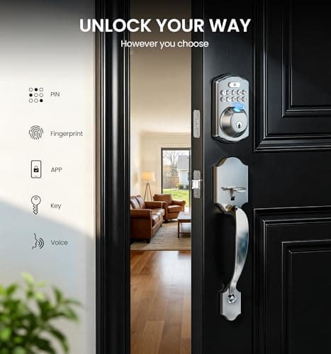 Veise VE012W-H WiFi Smart Front Door Lock Set, Built-in WiFi, App Remote & Voice Control, Fingerprint Keyless Entry Smart deadbolt with Handle, Backlit Keypad, Auto Lock, IP55 Waterproof, Satin Nickel - Thumbnail 6