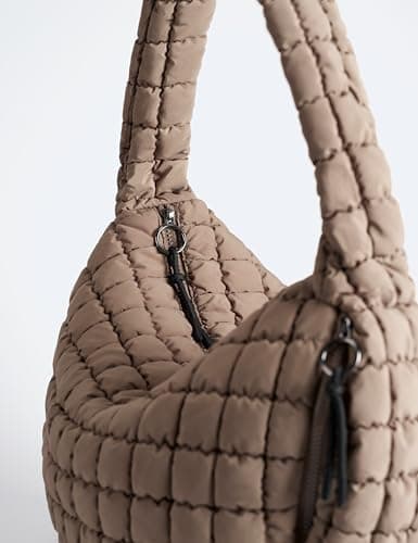 Quilted Tote Bag Puffer Large Quilting Carryall Shoulder Bags Puffy Lightweight Quilt Padding Hobo Bag Soft for Women Fashion Khaki - Thumbnail 6