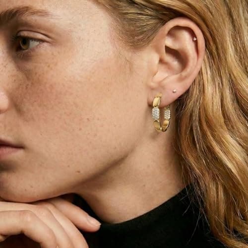 TOPROO 925 Sterling Silver Large Hoop Earrings for Women, White Gold Plated Dainty Hoop Earrings with Cubic Zirconia, 28MM Hypoallergenic Minimalist Everyday Wear Jewelry Gift for Women (14K GOLD-28MM) - Thumbnail 4