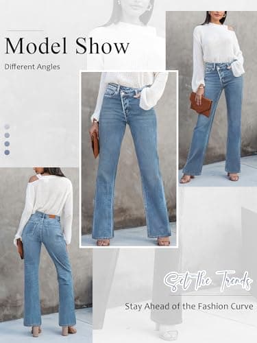 HDLTE Baggy Wide Leg Jeans Criss Cross Non-Stretch Fabric High Waist Loose YKK Zipper for All Leg Types Suitable for All Kinds of People,Indigo - Thumbnail 5