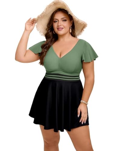 Arolina Modest Swimsuits for Women Full Coverage Tankini Bathing Suit Curvy Swim Dress - Thumbnail 3