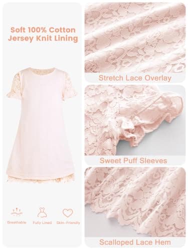 ALLOVIN Girls & Toddlers Graduation Soft Lace A-Line Short Sleeve Birthday Party Flower Girl Dress Wedding Communion | Pink | 4T - Thumbnail 5