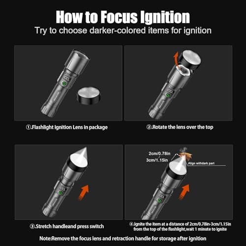 SKYFIRE Rechargeable Flashlight, 10000mAh 3000 Lumens LED Flashlight with Ignition Lens, Zoomable, Waterproof, 5 Modes for Camping, Outdoor & Home Emergencies - Thumbnail 5