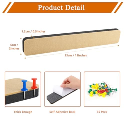 HULAVO 8Pcs Rectangle Felt Cork Board Bar Strips with 35 Pushpins, Self-Adhesive Bulletin Board Strips for Office School Home Wall Decor Stickers Memos Schedules Photos Display -Gradual Grey - Thumbnail 5