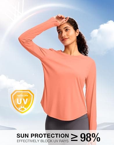 Soothfeel Women's UPF 50+ Sun Shirts Long Sleeve SPF UV Protection Rash Guard Lightweight Quick Dry Hiking Workout Tops Orange_pinkM - Thumbnail 4