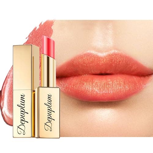 Depuplum Orange Red Shimmer Lipstick for Women Moisture Tinted Lip Balm Nourish Coral Lip Gloss Glitter Lip Stick (ZG123 Bella -Orange Red) - Image 1