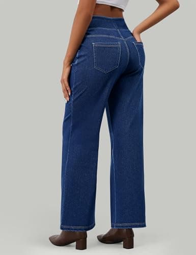 AVAMO Stretchy Wide Leg Jeans for Women Baggy y2k Pull On High Waist Jeans Elastic Sweatpant Jean Trendy Straight Denim Pants - Thumbnail 2