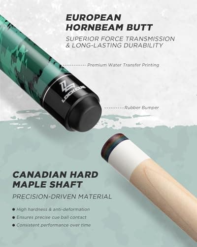 LOCKCUE Pool Cue Stick 21oz, 58-inch Green Billiard Cue with 12.5mm Leather Tip, 18 Joints & Black Ferrules for Professional Play - Thumbnail 6