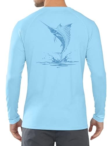 Twekfish Men's UPF 50+ Fishing Shirt, Long Sleeve UV Protection Sun Shirts, Lightweight Quick Dry Graphic Tee for Running, Marlin Light Blue - Thumbnail 3