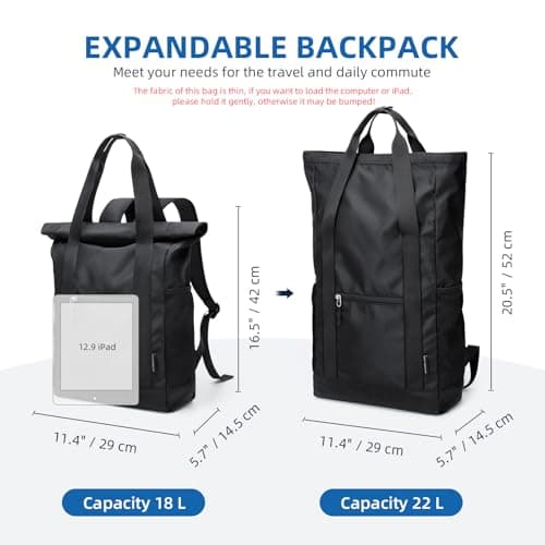 GOLF QUALITY Foldable Convertible Tote Backpack Lightweight Versatile Nylon Daypack for Women Men Work Leisure Travel,Black - Thumbnail 3