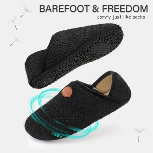 ATHMILE House Slippers for Women Men Microfiber Barefoot Shoes Slip On Slipper Socks Indoor Non Slip Foldable Lightweight for Travel Yoga Home Dark Black - Thumbnail 5