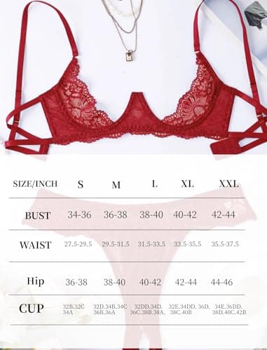 Avidlove Womens Lingerie Sexy Lace Lingerie Set Women Bra and Panty 2 Piece Sets Wine Red XXL - Thumbnail 5