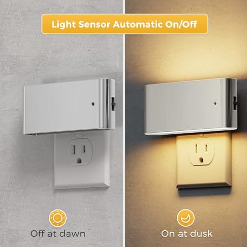 L LOHAS LED Night Light, 2 Pack Dimmable Modern LED Night Lights Plug into Wall,Dusk to Dawn Sensor Night Lights for Kid, 0-100LM 3000K Soft White Nightlight for Hallway Bedroom Stairway(Silver) - Thumbnail 2