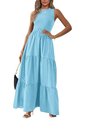 BTFBM Summer Dresses for Women 2026 Elegant Classy Sleeveless Solid Maxi Wedding Guest Dress Prom Fashion Clothing(Solid Light Blue,XX-Large) - Image 1