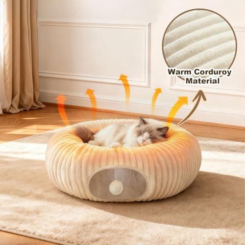 Catails Cat Tunnel Bed with 31 Pcs Interactive Cat Toys, Automatic Cat Toys for Indoor Cats Kittens, Cat Tube with Moving Ball, White - Thumbnail 6