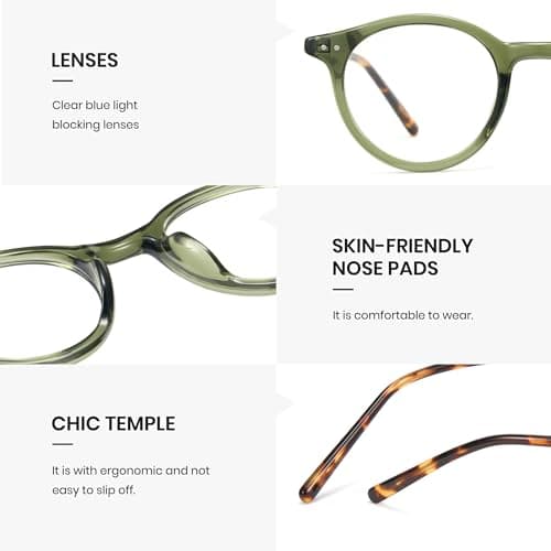 Cyxus Clip On Blue Light Blocking Glasses for Men Women, Round TR90 Metal Frame Eyeglasses with TAC Sunglasses Lens, UV Protection P1341B31 - Thumbnail 6