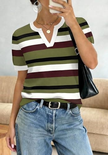 WIHOLL Spring Tops for Women Plus Size Short Sleeve Sweaters for Women Business Casual Fashion Clothing Capsule Wardrobe 2026 Trendy Women's Clothing Womens Tops Shirt Women Green 2XL - Thumbnail 3