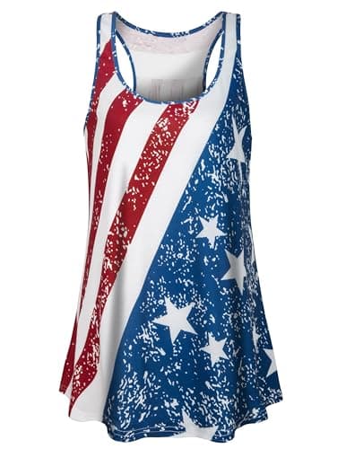 Cestyle Womens Sleeveless Scoop Neck Flowy Loose Fit Workout Shirts Racerback Long Tank Tops Flag 2XL - Image 1