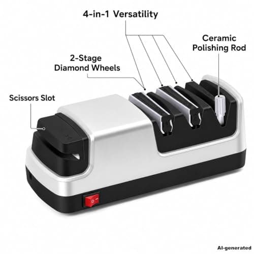 4-in-1 Electric Knife Sharpener, Professional 2-Stage Diamond Sharpening System for Straight/Serrated Knives, Scissors & Polishing Rod, Kitchen Blade Sharpener - Thumbnail 2