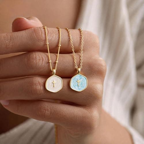 M MOOHAM Cross Necklace for Women - Dainty 14K Gold Plated Cross Choker Necklace Small Simple Enamel Necklaces Jewelry Christian Baptism Religious Faith Gifts for Women - Thumbnail 5