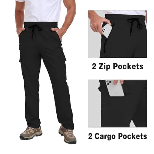 AGVNG Mens Hiking Cargo Pants Lightweight Quick Dry Water Resistant Elastic Waist Drawstring UPF 50+ Work Casual Travel Athletic Gym Outdoor Fishing Black M - Thumbnail 5