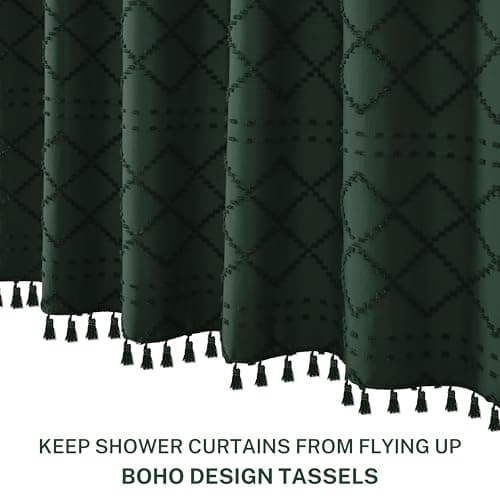 Siiluminisoy Dark Green Boho Shower Curtain Woven Fabric Cute Shower Curtain, 72 x 72 Tufted Chevron Textured Striped Modern Farmhouse Minimalist Cloth Shower Curtains for Bathroom - Thumbnail 3
