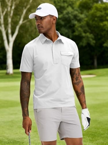 JEMLDL Mens Polo Shirts Short Sleeve Golf Tennis Shirt Quick Dry Collared Casual Work Tops with Pocket 4 Button Placket Tops White XL - Thumbnail 3