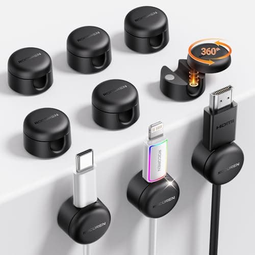 Rocoren 9 Pack Cable Clips [Upgraded], Magnetic 360° Rotatable Cord Holder, Adhesive Cable Management Organizer, Wire Keeper for Nightstand Desk Car Home Office Accessories