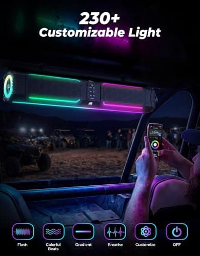 KEMIMOTO Midnight 80Gen2 31.5-inch 10-Speaker UTV Sound Bar, IP66 Water Resistant Golf Cart Sound Bar, ATV Speaker Bluetooth with RGB, SxS Soundbar Compatible with Polaris RZR Can-Am - Thumbnail 5