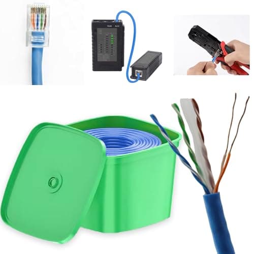 Davonpha 300ft Bulk Cat6 Ethernet Cable & Pro Crimper Kit - 23AWG Oxygen-Free Copper PoE++ Certified for Security Cameras/Data Centers (550MHz, 2.5GbE, 60W)