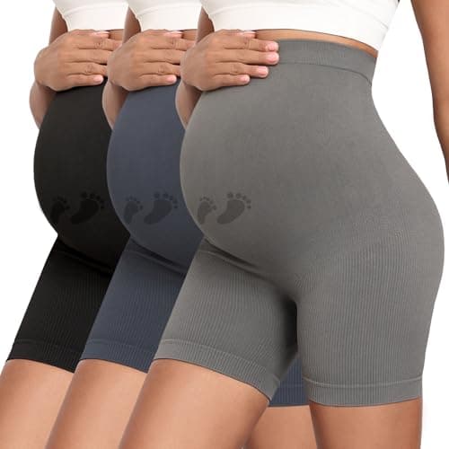 Y25D Maternity Yoga Shorts Over Belly Pregnancy Athletic Biker Shorts Workout Activewear Running Under Dress Short Pants - Image 1