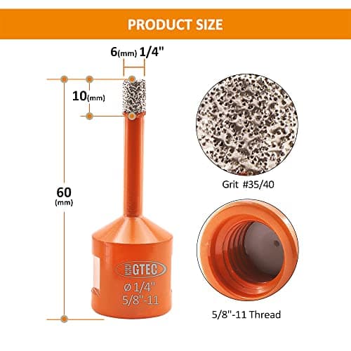 Dry Diamond Core Drill Bits,BGTEC 2pcs 1/4" 6mm Diamond Hole Saw with 5/8-11 Thread for Porcelain Tile,Ceramic Granite Marble Stone Masonry Brick - Thumbnail 2