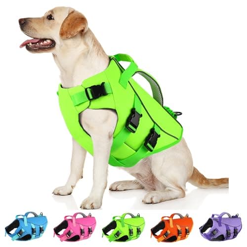 Dogcheer Dog Life Jacket with Double Rescue Handle, Reflective Dog Life Vest for Swimming Boating, Adjustable Pet Swim Vest Dog Flotation Device DFD for Small Medium Large Dogs - Green XS