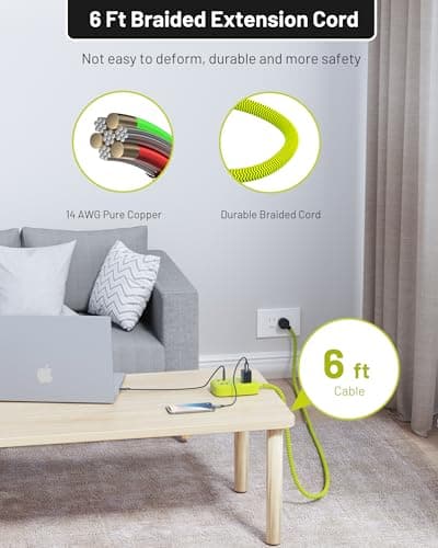 Omnibar USB Surge Bar 2 Power Strip, with 2 Outlets 4 USB Ports (1 USB C), Multi Plug Outlet Extender with 6Ft Braided Extension Cord, 1700 Joules, Flat Plug Desk USB Charging Station for Home Office - Thumbnail 6