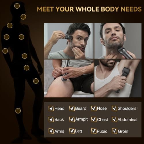 Beard Trimmer for Men - 42 Adjustable Length Settings Hair Clippers, Professional Body Hair Trimmer for Men Precision Facial Hair Trimming IPX6 Waterproof Nose Trimmers LED Display Mustache Trimmers - Thumbnail 4