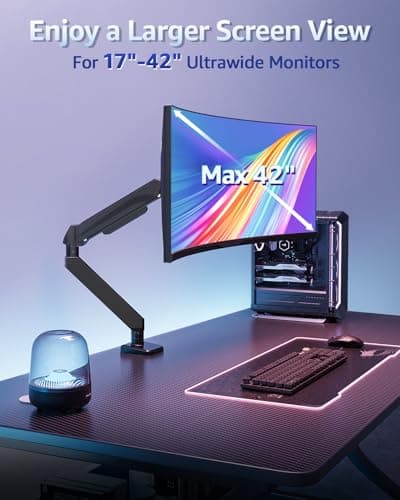 MOUNTUP Heavy Duty Single Monitor Arm for 42 40 39 34 32 27Inch Screens, Monitor Stand for Desk Supports 4.4-33 lbs, Height Adjustable Ultrawide Monitors Mount with C-Clamp & Grommet Base - Thumbnail 5