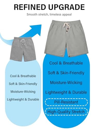 Comdecevis Linen Shorts for Men Casual Cotton 7 Inch Inseam Elastic Waist Drawstring Short Beach Shorts for Men Dark Gray L - Thumbnail 5