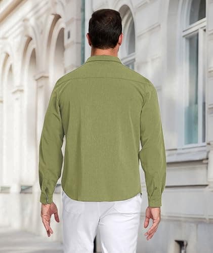 YTD Long Sleeve Button Down Shirt for Men, Untucked Regular Fit Dress Shirt - Thumbnail 6