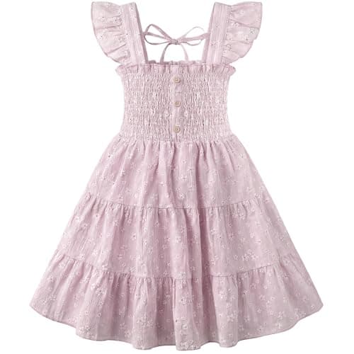 HONGTEYA Toddler Girl Dress Ruffle Sleeveless Princess Dresses, Summer Dress Beach Sundress (US, Age, 6 Years, 7 Years, Lotus Root Starch) - Image 1