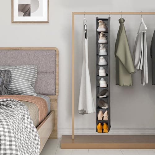 YOUDENOVA Hanging Shoe Organizer, 10-Shelf Closet Shoe Organizers for Closet, Hanging Shoe Storage, Grey, 2 Packs - Thumbnail 5
