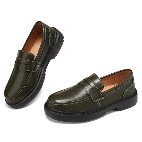 BEAUSEEN Women's Penny Loafers Slip On Comfortable & Lightweight Driving Moccasins Casual Office Work Flats Cute Business Dress Shoes, Olive, 9 US - Image 1