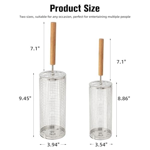 Rolling Grill Baskets (2PCS), Stainless Steel Grill Basket,Dishwasher Safe BBQ Grill Accessories Portable Grill Baskets for Outdoor Grill for Fish, Shrimp,Meat,Vegetables,Fries Outdoor Cooking Camping - Thumbnail 5